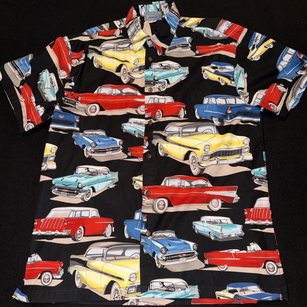 Men's or Women's Classic Car AOP Button Shirt Retro 50s Costume Auto Rockabilly